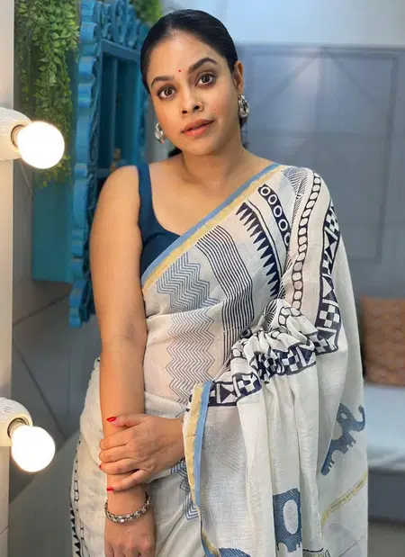 Tew Linen Cotton With Block Printed Sarees